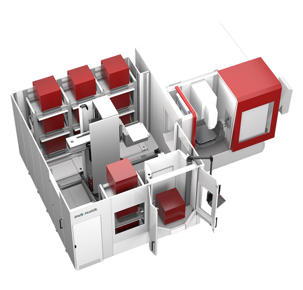 INDUMATIK – 500 L.  Linearspeicher für Schweres  Mit der neuen Indumatik 500 L lassen sich große und schwere Werkstücke in Maschinen einwechseln, auch wenn lange Hübe notwendig sind. Die Indumatik 500 L verknüpft unterschiedliche Maschinen, Technologien und Palettengrößen zu einer Fertigungszelle.